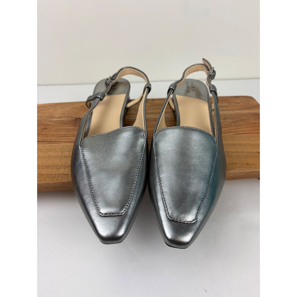 Alex Marie Slingback Pumps 8.5 Silver Metallic Leather Low Block Heel Closed Toe - Picture 2 of 12